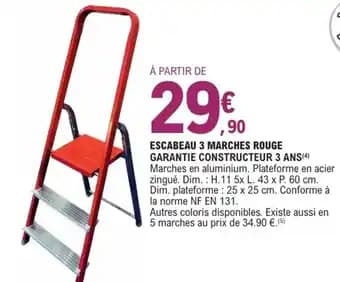 Escabeau 3 marches rouge