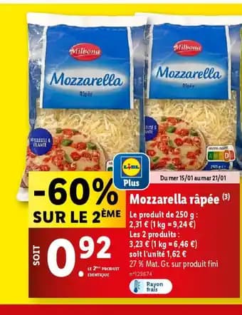 Promotion Exclusives de 3
Mozzarella râpée : Découvrez l'Offre incontournable