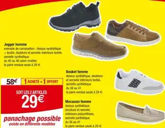 Jogger homme, basket femme et mocassin femme