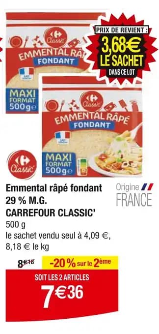 CARREFOUR CLASSIC Emmental râpé fondant 29 % M.G