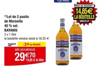 BAYANIS Lot de 2 pastis de Marseille 45 % vol