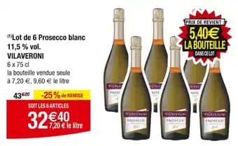 VILAVERONI Lot de 6 Prosecco blanc 11,5 % vol