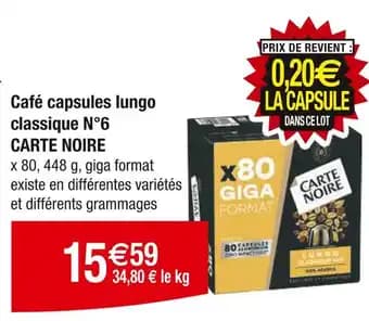 CARTE NOIRE Café capsules lungo classique N°6