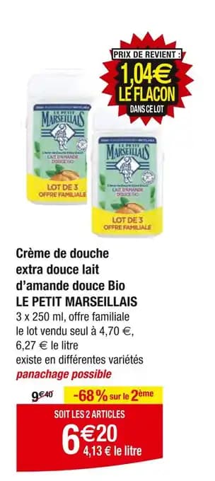 LE PETIT MARSEILLAIS Crème de douche extra douce lait d’amande douce Bio