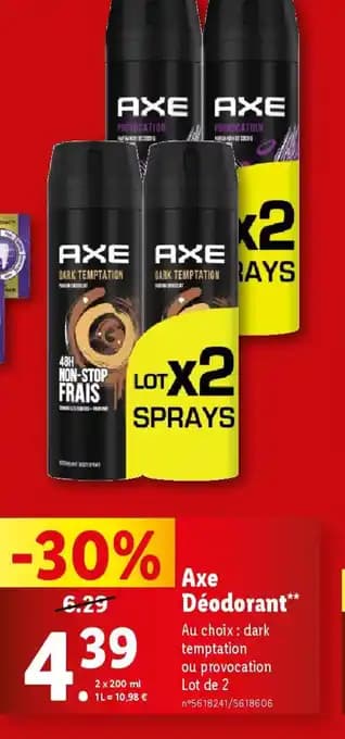 Promotion Exclusives de 4
Axe déodorant : Découvrez l'Offre incontournable