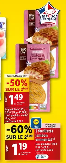 2 feuilletés jambon emmental
