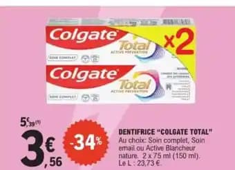 Promotion Exclusives de 1
Colgate total : Découvrez l'Offre incontournable
