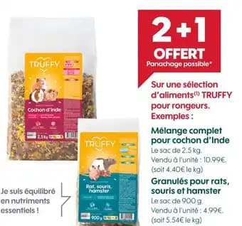Truffy 2+1 offert sur une sélection d'aliments Truffy pour rongeurs
