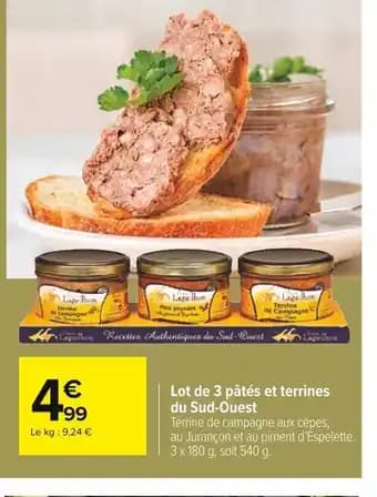 Lot de 3 pâtés et terrines du Sud-Ouest 3 x 180 g