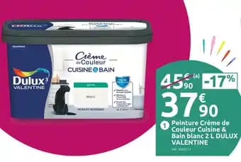DULUX VALENTINE Peinture Crème de Couleur Cuisine & Bain blanc 2 L
