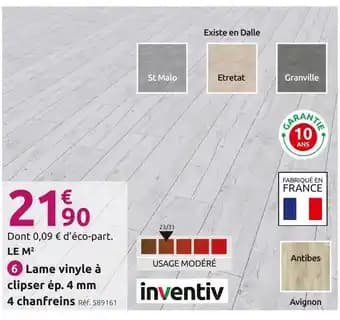 INVENTIV Lame vinyle à clipser ép. 4 mm 4 chanfreins