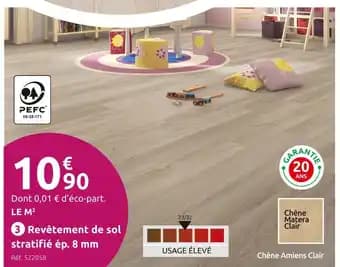 Revêtement de sol stratifié ép. 8 mm sans chanfreins