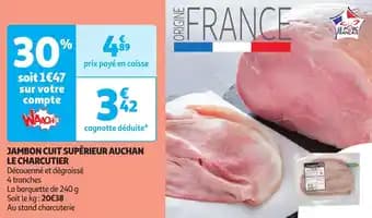 Le porc français jambon cuit supérieur auchan le charcutier 240 g