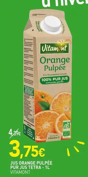 VITAMONT Jus orange pulpée pur jus tetra - 1l
