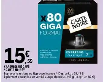 "CARTE NOIRE" Capsules de café 440 g