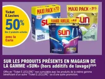 SUN Sur les produits présents en magasin de la gamme