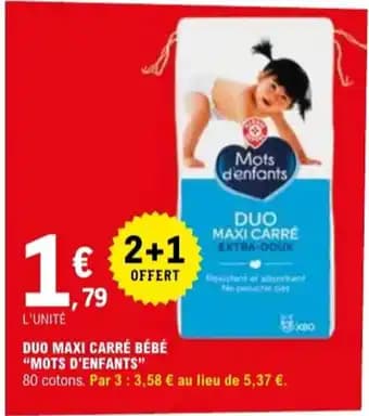 "MOTS D'ENFANTS" Duo maxi carré bébé