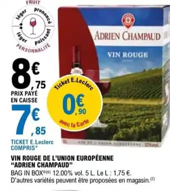 "ADRIEN CHAMPAUD" Vin rouge de l'union européenne 5 L