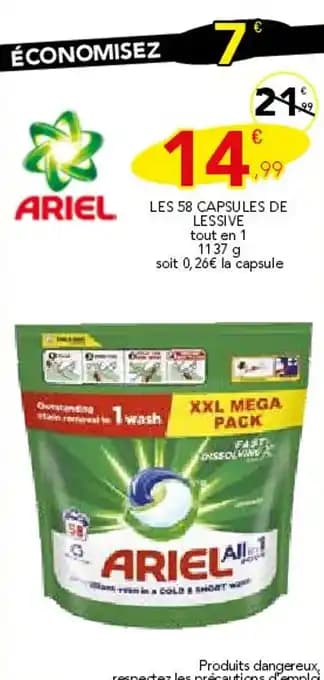 ARIEL Les 58 capsules de lessive tout en 1