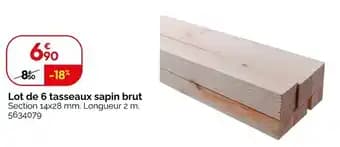 Lot de 6 tasseaux sapin brut