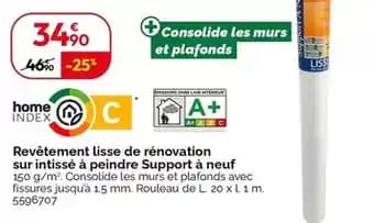 Revêtement lisse de rénovation sur intissé à peindre support à neuf