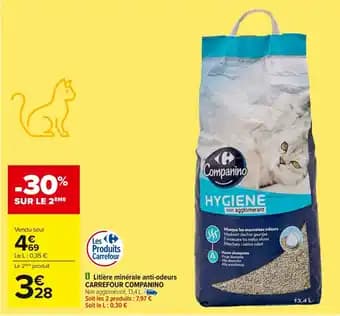 CARREFOUR COMPANINO Litière minérale anti-odeurs 13.4 L