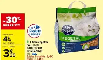 CARREFOUR COMPANINO Litière végétale pour chats 10 L