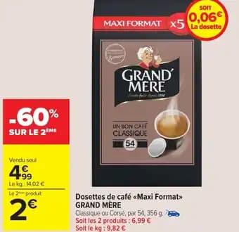Grand mere dosettes de café maxi format 356 g