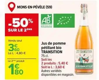 TRANSITION Jus de pomme pétillant bio 75 cl