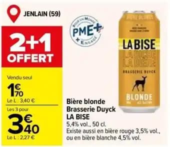 LA BISE Bière blonde Brasserie Duyck 50 cl