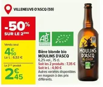 MOULINS D'ASCQ Bière blonde bio 75 cl