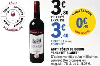 Chantet blanet aop côtes de bourg 75 cl