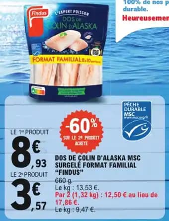 Findus dos de colin d'alaska msc surgelé format familial 660 g