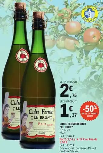 Promotion Exclusives de 1
Cidre brut : Découvrez l'Offre incontournable