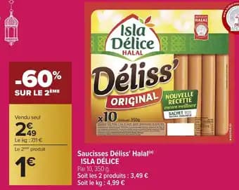 ISLA DÉLICE Saucisses Déliss' Halal 350 g