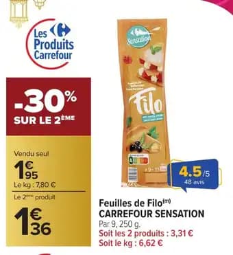 CARREFOUR SENSATION Feuilles de Filo 250 g