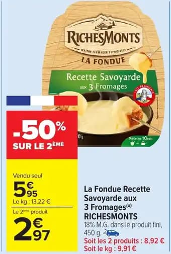 RICHESMONTS La Fondue Recette Savoyarde aux 3 Fromages 450 g