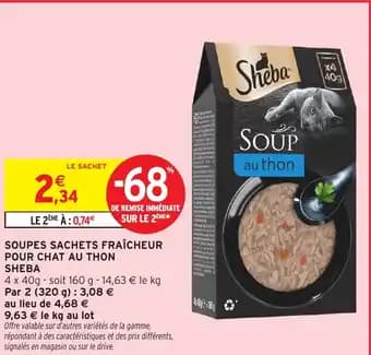 SHEBA Soupes sachets fraîcheur pour chat au thon 160 g