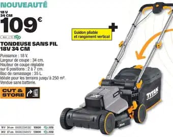 TITAN Tondeuse sans fil 18v 34 cm