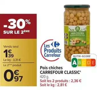 CARREFOUR CLASSIC Pois chiches 420 g