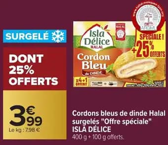 ISLA DÉLICE Cordons bleus de dinde Halal surgelés "Offre spéciale"