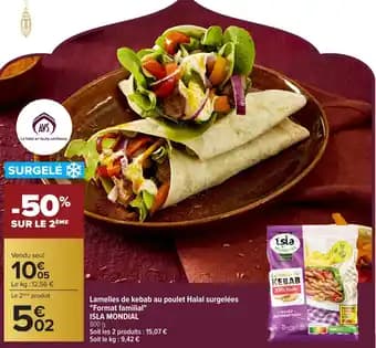 ISLA MONDIAL Lamelles de kebab au poulet Halal surgelées "Format familial" 800 g
