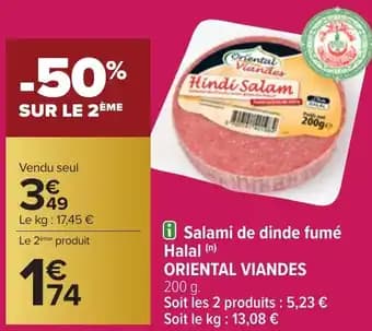 ORIENTAL VIANDES Salami de dinde fumé Halal 200 g