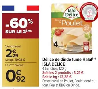 ISLA DÉLICE Délice de dinde fumé Halal 120 g