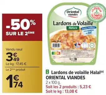 ORIENTAL VIANDES Lardons de volaille Halal 2 x 100 g