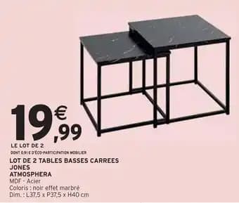 Atmosphera Lot de 2 tables basses carrées jones