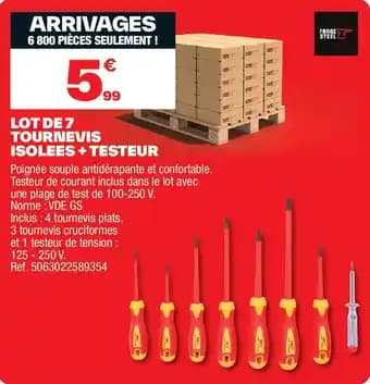 Lot de 7 tournevis isolees + testeur