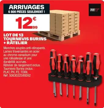 Lot de 13 tournevis burins + râtelier