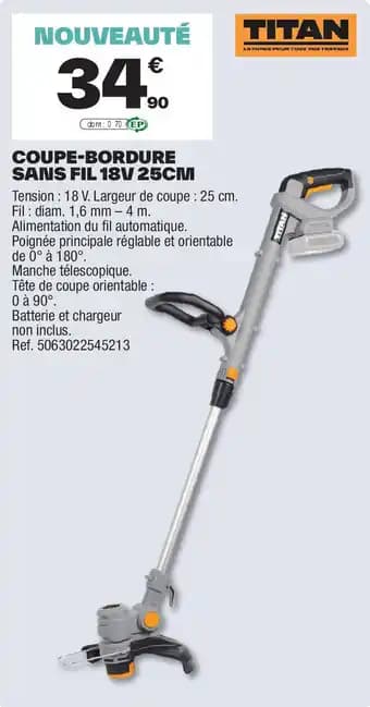 Titan coupe-bordure sans fil 18V 25 cm