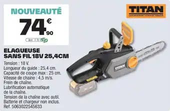 Titan elagueuse sans fil 18v 25.4 cm